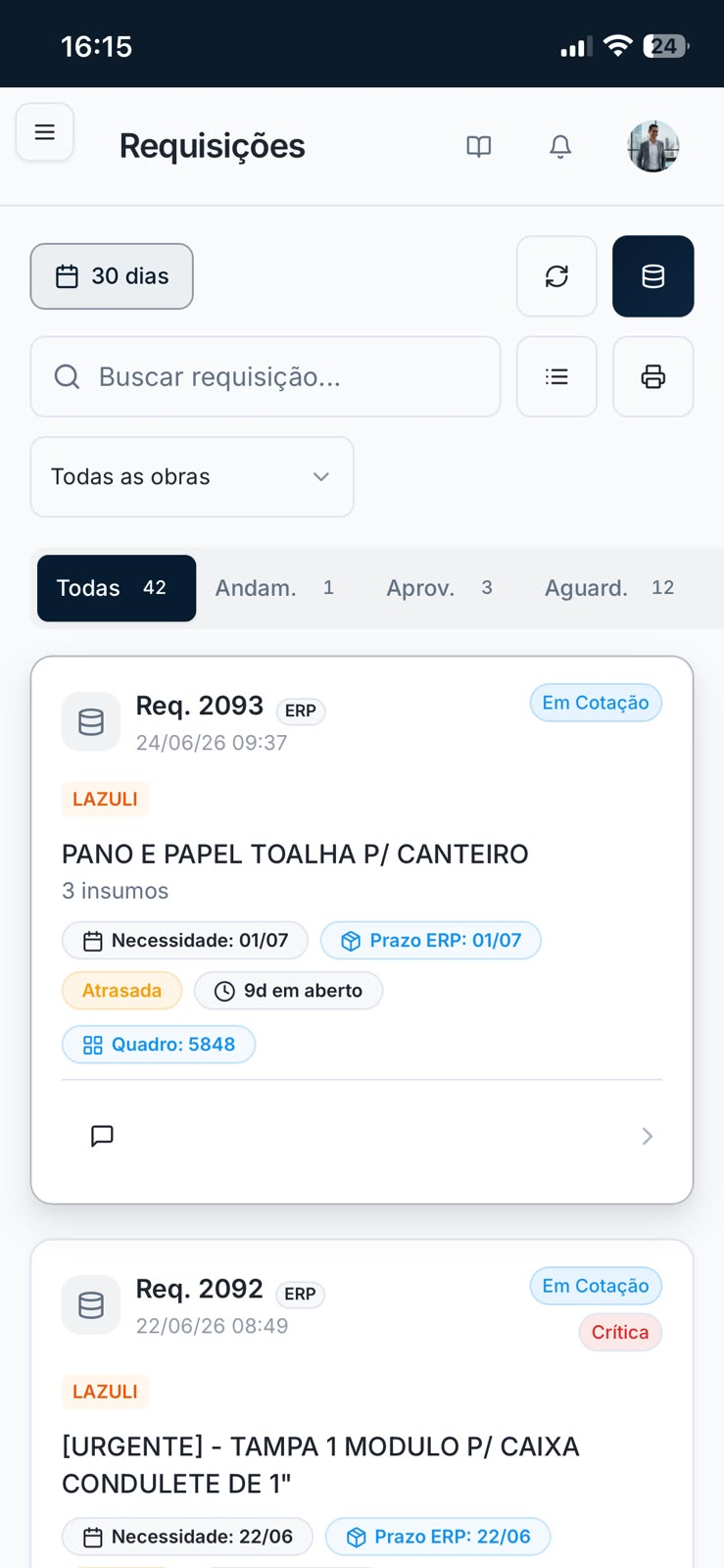 Requisições do AVYSTA no celular